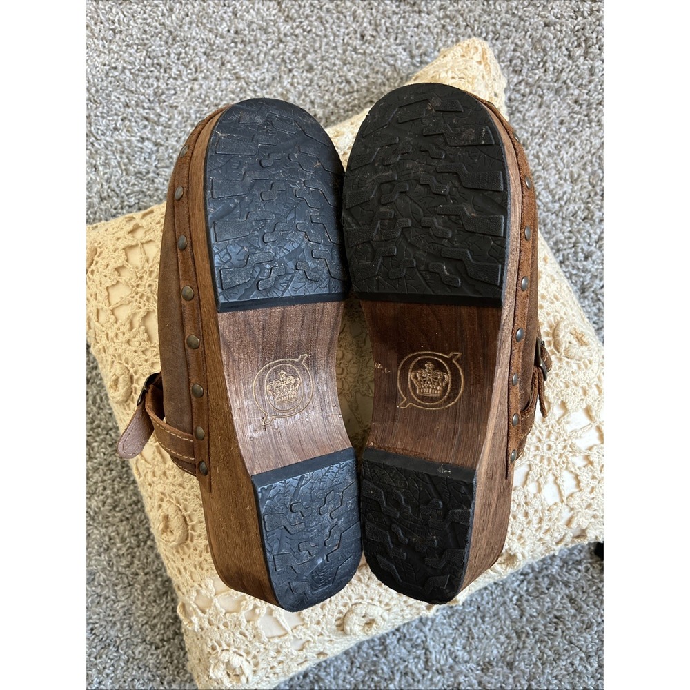 Born Origin Women 10 Brown Leather Mule Clog Studded Buckle Slip On Boho Western - Picture 13 of 16
